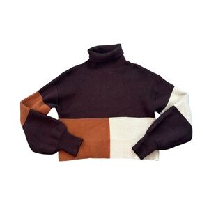 Blue Rain Francesca’s Cropped Brown Color Block Sweater Turtleneck
